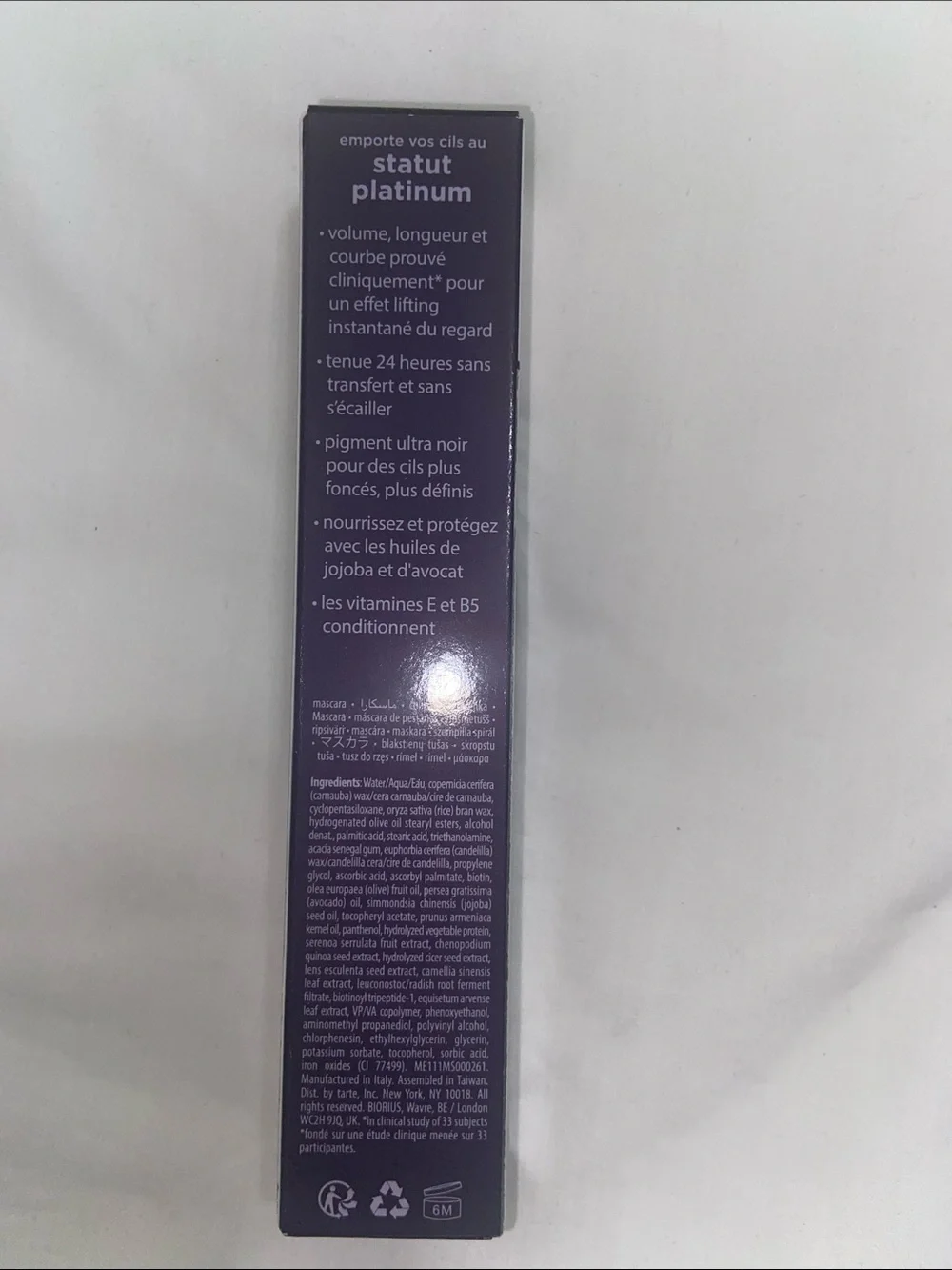 tarte Lights, Camera, Lashes Platinum Mascara — silver and purple packaging